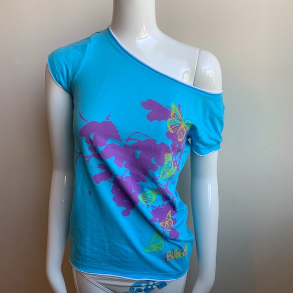 billabong surf blue butterfly logo boat neck  t-shirt - Picture 3 of 4